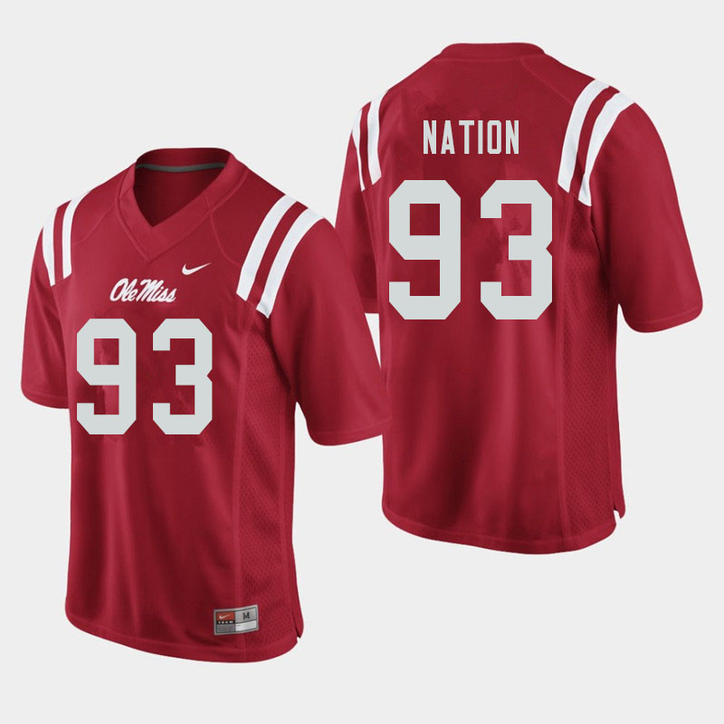 Men #93 Cale Nation Ole Miss Rebels College Football Jerseys Sale-Red
